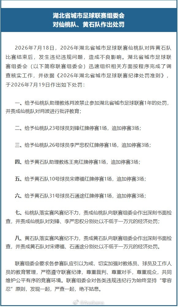 楚超冲突后续：肖波禁赛一年，两队共5人追加停赛